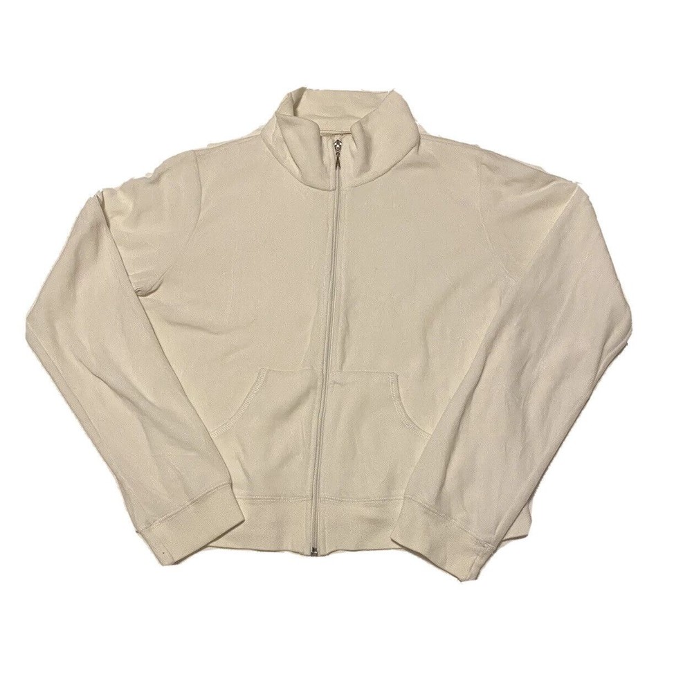 White AMBIANCE APPAREL VELOUR FITTED SEXY CUTE  HOODIE JACKET TOP Y2K Size XS/ S